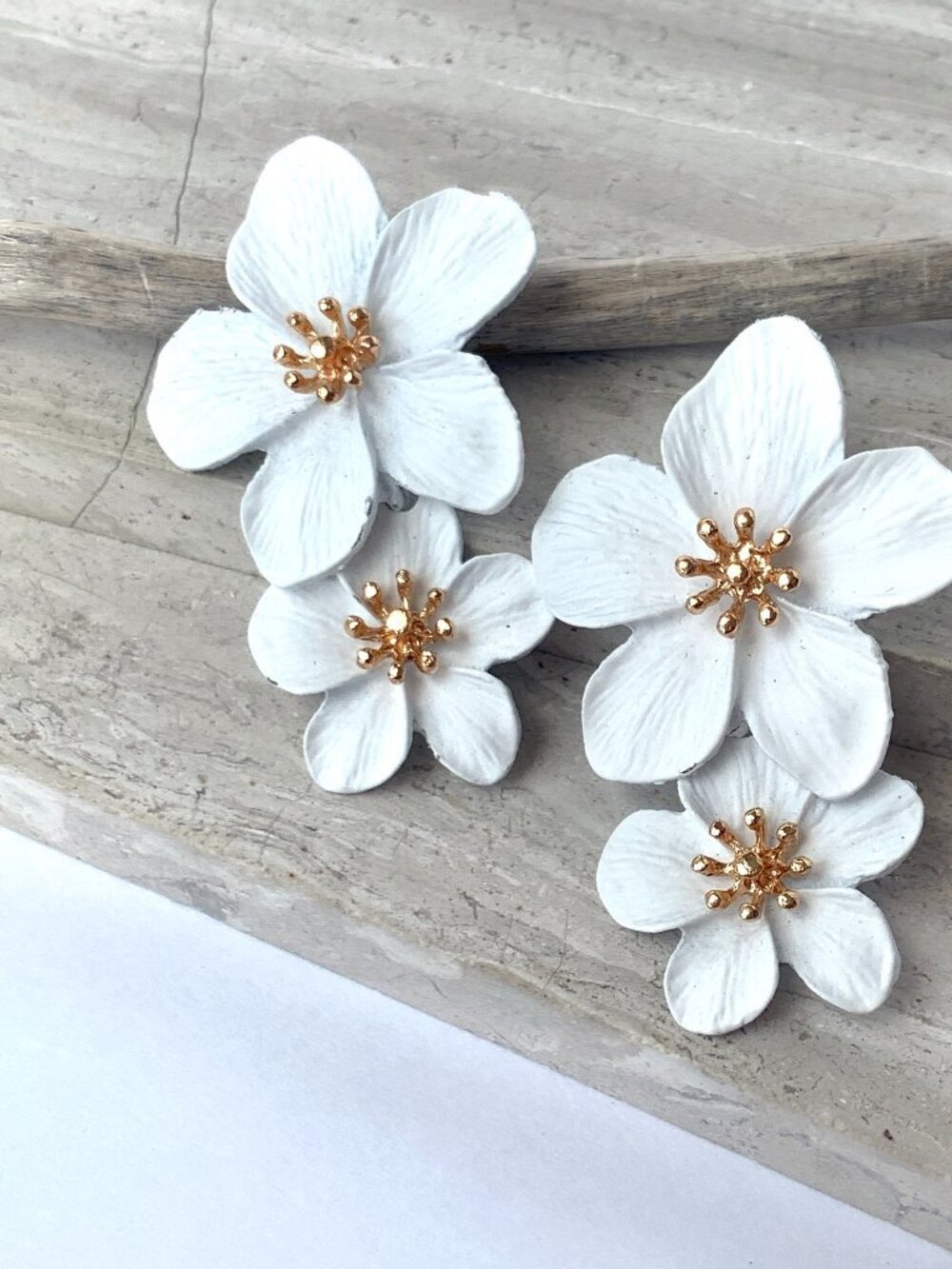 NEW Anthropologie Double White Flower Earrings